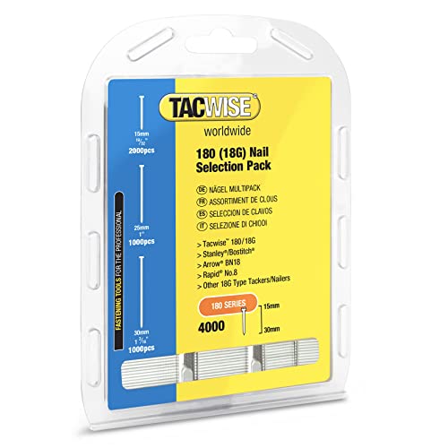 Tacwise 0205 Selection Pack of Type 18G / 15 - 30 mm Galvanised Brad Nails, Pack of 4000 1 Tacwise 0205 Selection Pack of Type 18G / 15 - 30 mm Galvanised Brad Nails, Pack of 4000