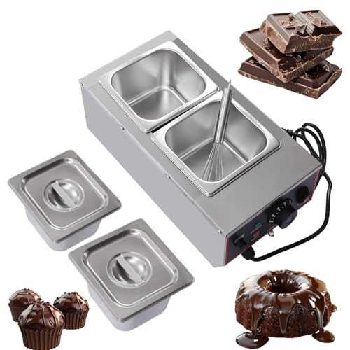 9 Lbs 2 Tanks Chocolate Tempering Machine, 800W Chocolate Melter, Chocolate Melting Pot with 86-185? Adjustable Temp, Stainless Steel Electric Commercial Food Warmer and Melter for Home or Bakery Use