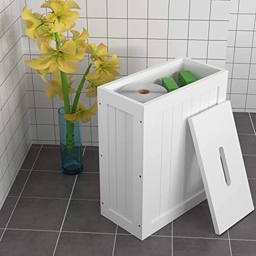 Yorkshire Homeware Slimline Wooden Multi-Purpose Bathroom Storage Unit, Toilet Roll Paper Cabinet, Compact Wooden Shaker Bathroom Box (White)