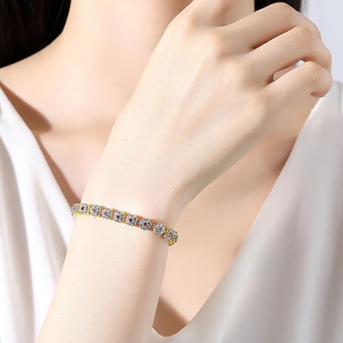 14K Gold Moissanite Floral Tennis Bracelet, Micro-Pave Handmade Chain with Dual Clasp for Women3