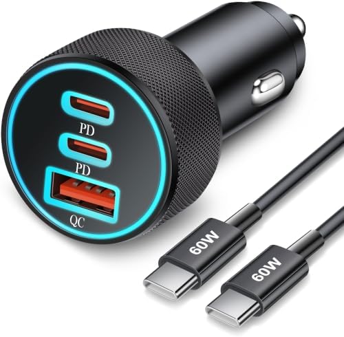 67W 3-Port Super Fast Type C Car Charger USB C for Samsung Galaxy...