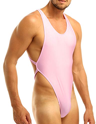 ACSUSS Men's Sexy Lingerie Crossover G-String Thong Leotard Bodysuit Underwear Pink XXL