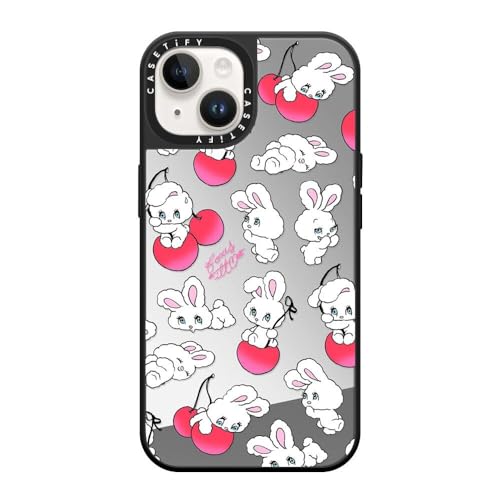 CASETiFY �~���[ iPhone 14 �P�[�X [1.5m����̗����������N���A/MagSafe �ɑΉ�] - Cherry Mix - �V���o�[ (�u���b�N�o���p�[)