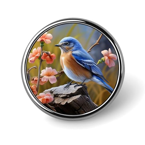 Aluminium Alloy Round Badge Brooch Pins for Men Eastern Bluebird Brooches Elegant Pin for Women Fashion Button Badges Brooch Badge for Hats Jackets Shirts
