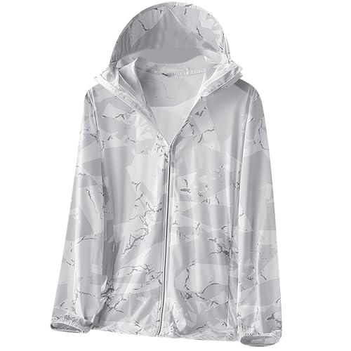 Mens Sun Shirts UV Protection Long Sleeve Zip Up Hoodie Jacket Lightweight with Zipper Pockets Outdoor Hiking Fishing