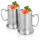 Goaste 2 Packs Tankard Style Beer Mugs, 20 OZ Double Walled Stainless Steel Beer Stein, Heat Insulated Coffee Mug Tumblers with Big Grip Handle for Hot or Cold Beverages, Milk, Tea, Bar Drinkaware