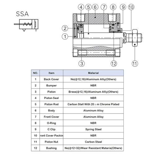 Vérin pneumatique SSA63 robuste course 50 mm pour extrusion stable - 4
