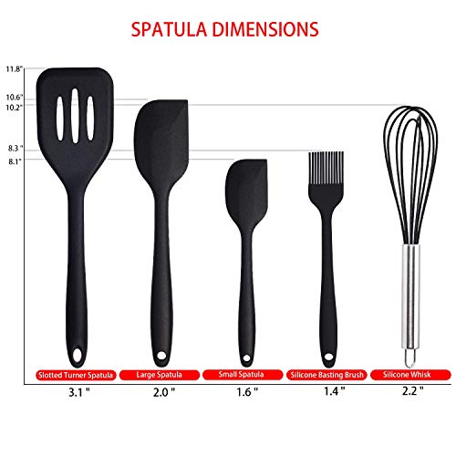 Image of P-Plus International Silicone Spatula Set 5-piece - 500ºF Heat-Resistant Baking Spoon Spatula - Seamless One-Piece Design Easy to Clean - Non-Stick Silicone Stainless Steel Core (Utensil 5 Black)