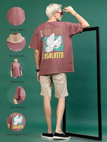 Image of Rigo Back Printed Half Sleeves Round Neck Oversized T-Shirt for Men | Drop Shoulder T-Shirt for Men | Loose Baggy Fit T-Shirt for Men