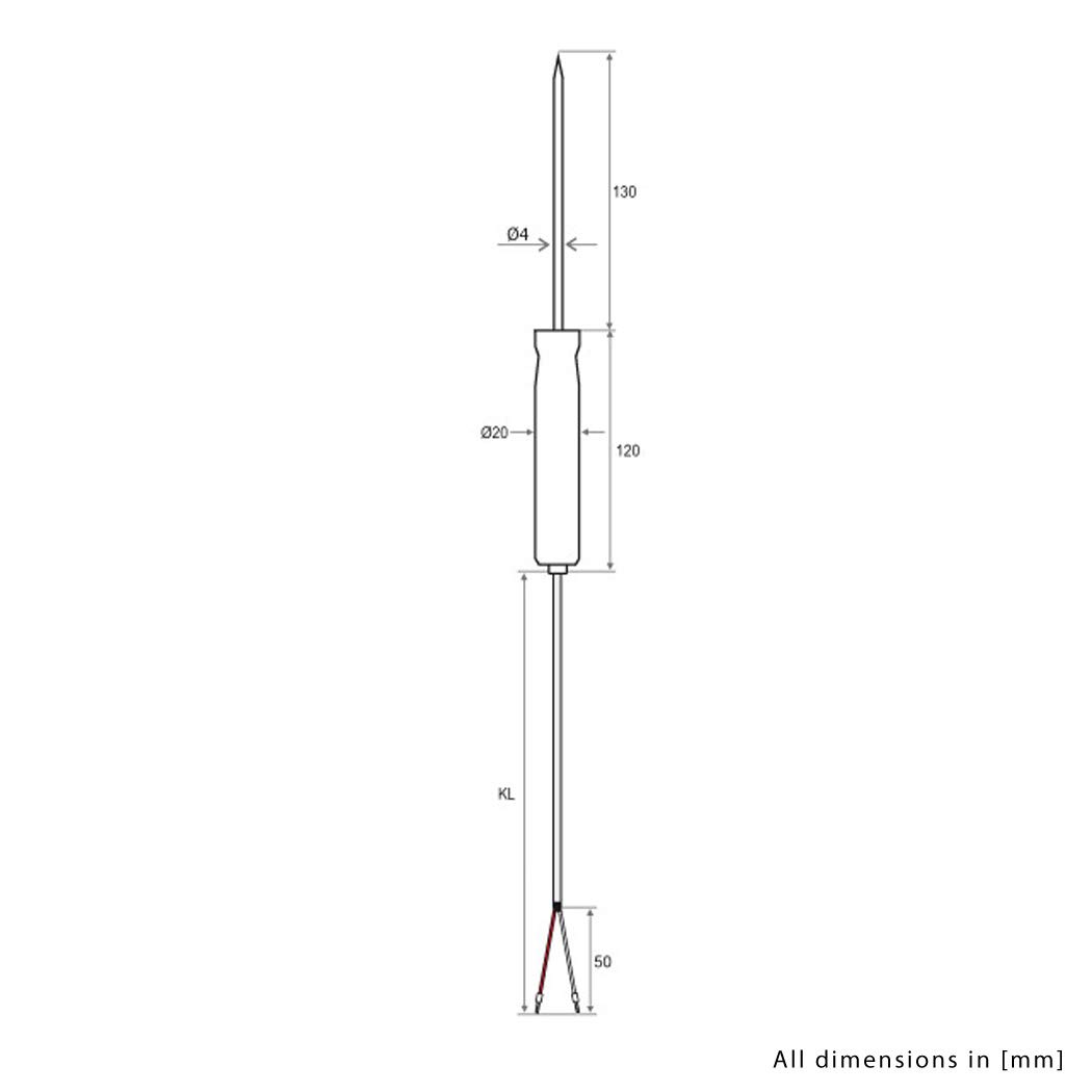 iOVEO 031ES02204 - PT1000 - Einstechfühler mit Teflonhandgriff/Kerntemperaturfühler, lebensmittelecht, Teflon, wasserdampfdicht, 4 Meter