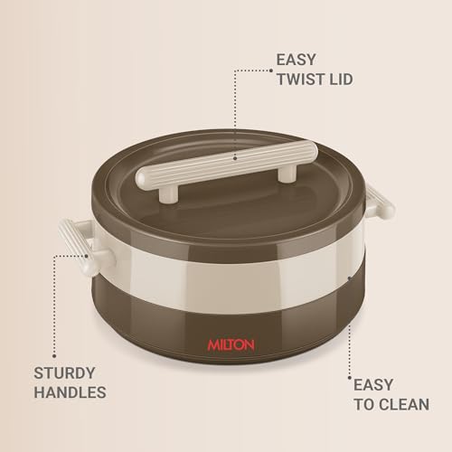 Image of MILTON Valenza 2000 Insulated Inner Stainless Steel Casserole for Roti, 1900ml | Hot Box for Kitchen | Keeps Food Hot & Fresh | BPA-Free, Durable & Easy to Carry | Hot Pot with Lid for Home, Brown