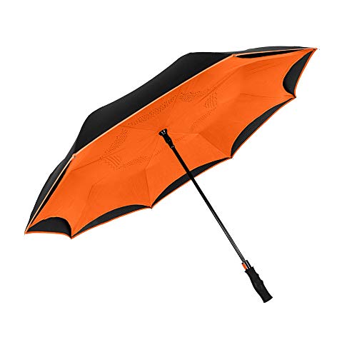 Strombergbrand Inversa Umbrella (Reversible Umbrella), Double Layer Large Windproof, Waterproof & Lightweight Inverted Umbrella For Women And Men, Self Standing Umbrella Reverse Close - Orange #TOP2