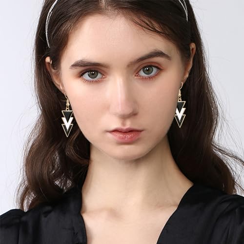 Handmade Simple Metal Black White Enamel Triangle Geometric Dangle Drop Earrings Earrings for Women Party Jewelry Gifts4