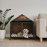 Relaxdays Hundekäfig für Zuhause, Industrial, HBT 73x70x53 cm, Hundemöbel mit Rollen, Zwinger, MDF, Stahl, braun/schwarz