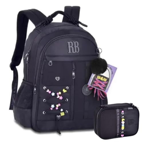 Kit Mochila RB Rebecca Bonbon Soft Escolar Estojo Meninas Resistente Infantil Juvenil (PRETO)