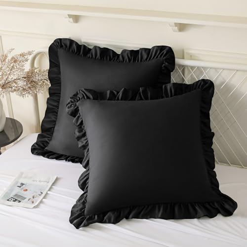 KKJIAF 2 Pack Ruffle Pillow Cases 18x18 Inches, Black