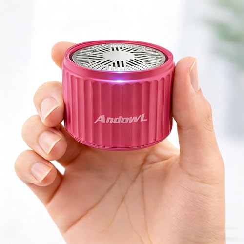 Andowl Mini Bluetooth Speaker, Portable Wireless Speaker with TWS Stereo Pairing, Built-in Mic, Micro SD Card Playback, LED Light Effects, Compact Small Speaker for Indoor & Outdoor Use, Pink