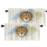 Batmerry Lion Watercolor Animal Valance Curtains, Cat King Animals Head Nature Window Treatment Kitchen Valances Multilayer Polyester Blackout for Living Room/Bathroom, 2 Pack 52x18 inches