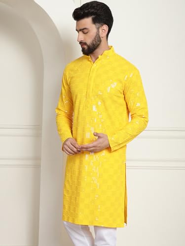 Image of SOJANYA (Since 1958 Men's Cotton Embroidered Sequinned Long Kurta