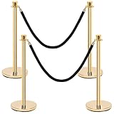 Swpeet 31pcs Gold Stanchion Post Warteschlange Kit, einschließlich 5 ft schwarzes Samtseil, 35 Zoll Pfosten, konische Zylinder Top, Sand Injektion Hohlbasis, Crowd Control Barriere Set für Ausstellung