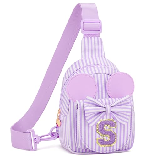 Image of Initial Purse for Girls Kids,Birthday Gifts for 3-8 Years Old | Personalized Crossbody Bag, Small Toddler Sling Bag Cute Fanny Pack, Gift for Daughter Sister Grandkids, Striped Purple S
