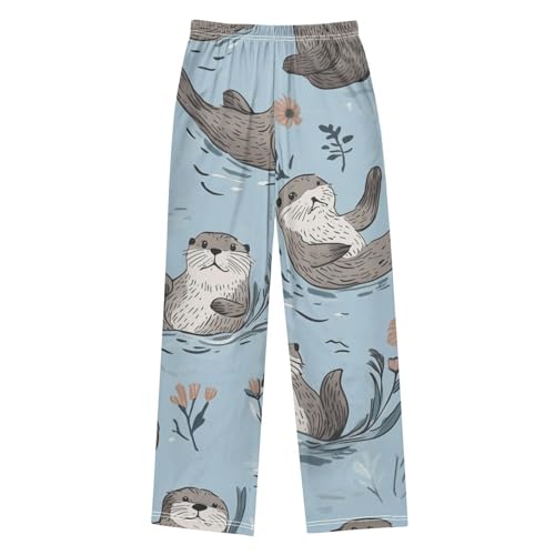 Lovely Otter Floral Boys Long Pants Soft Trousers Elastic Waist Kids Lounge Bottoms with Pockets S-XL2