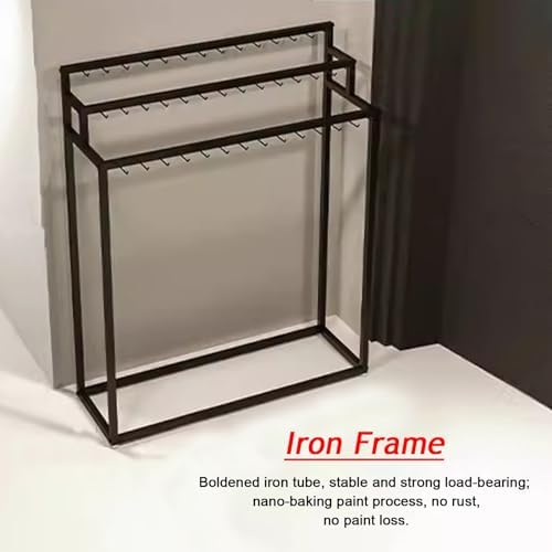 Large Retail Belt Display Rack for Clothing Store, Black Iron Shawls Purse Underwear Hanging Holder Against The Wall, for Laundry Room/Jewelry Shop, Space Savin(Black with 30 Hooks)