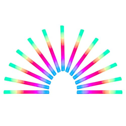 Lot de 15 bâtons fluorescents de mariage - Tube en mousse néon à changement de couleur, bâton alimenté par piles, accessoire d'événement à longue queue | pour camping, événements