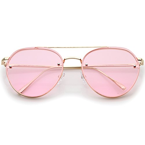 zeroUV Modern Slim Temples Brow Bar Rimless Colored Flat Lens Aviator Sunglasses 59mm