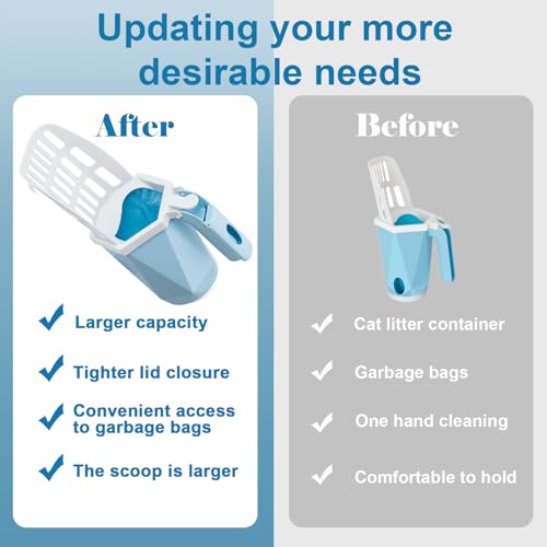 Image of Cat Litter Scooper with Holder Kitty Litter Scoop with Waste Can and 150 Refill Bags, Large Portable Cat Litter Shovel Easy to Clean Suitable for Kittens (Blue)