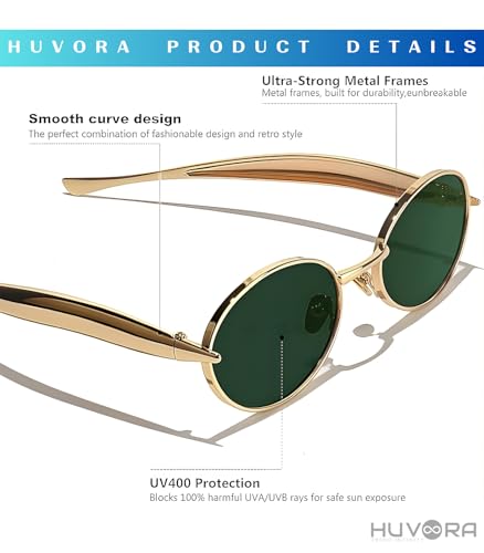 Image of Designer Oval Retro Sunglasses for Man and Woman - Oversized Trendy Stylish Vintage Elegant Round Goggles for Men Women - UV400 Protected Branded Metal Frame Shades for Party Driving