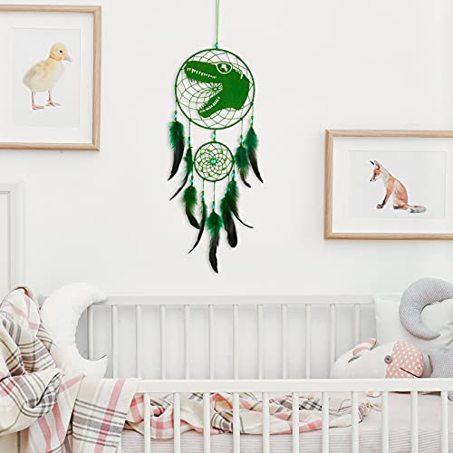 Basumee Dinosaur Dream Catcher For Kids Feather Dream Catchers Handmade Home Décor Wall Hanging With Double Ring For Nursery Bedroom Boy Birthday Gift, Green #TOP2