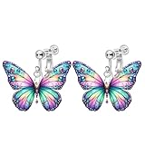 Clip on Funny Cute Butterfly Dangling Earrings for Women, Non Pierced, Lightweight 2D Novelty Acrylic Trendy Fashion Drop Earrings Jewelry