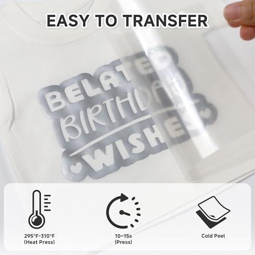 Image of RENLITONG Silvery HTV Iron on Vinyl 12Inch by 10ft Roll HTV Heat Transfer Vinyl for T-Shirt HTV Vinyl Rolls for All Cutter Machine - Easy to Cut & Weed for Heat Vinyl Design
