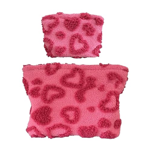 Neceser | 2 Piezas Bonito Corazón de Peluche Neceser de Viaje Almacenamiento - Bolsa de Almacenamiento con Cremallera Resistente al Agua para Mujeres Niñas Universitarias Trabajo Gimnasio Escuela