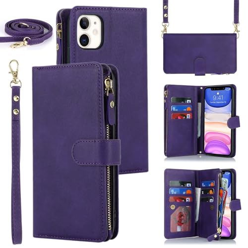 Étui portefeuille iPhone 11 violet idéal pour vos sorties avec dragonne et porte-cartes