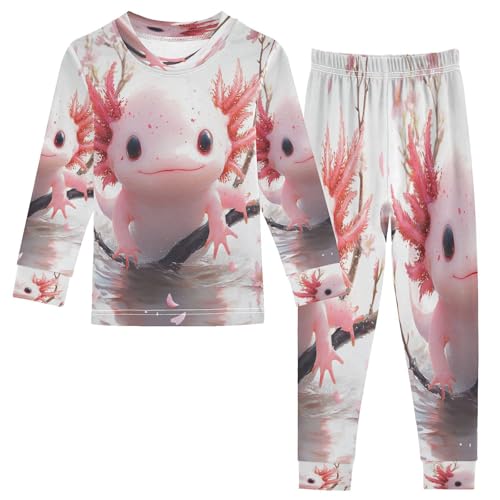Pajama Sets Long Sleeve Axolotl with Cherry Blossoms Soft Comfy Sleepwear 2 Piece PJS 3-8T