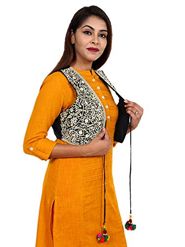 Image of Craft Trade Women's Cotton Embroidered Kutchi Jacket with Tassels Sleeveless Mirror Work