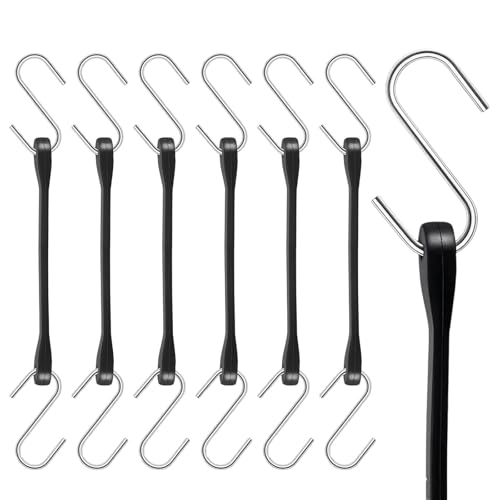 CNTVO 6 Inch Rubber Bungee Cords with Hooks, 6 Pack Heavy Duty Outdoor Small Bungee Cords with S-Hooks, Black Rubber Straps for Truck, Van, Motorcycle, Cargo, Tarps, Canvases