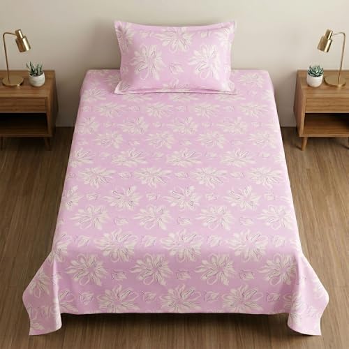 Image of Mafatlal 186 TC Metro Cotton Single Bedsheet | 90 x 60 Inch | Premium Lightweight Fabric with Pillow Cover | Modern Bedding Set | Mauve Pink