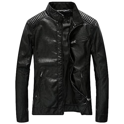 Manteau de motard col montant blouson moto homme slim coupe-vent automne