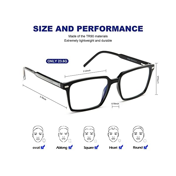 JFXQDR Blue Light Blocking Glasses for Men Women, Fake Nerd Computer Gaming Screen Square Eyeglasses Anti Glare & UV RF6201 - Image 4