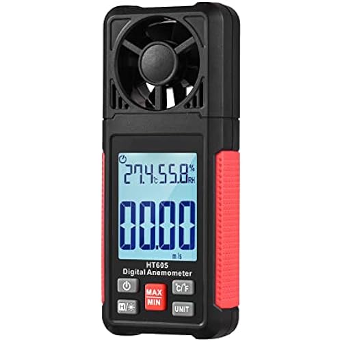 HT605 Digital Anemometer, Handheld Wind Gauges Wind Speed Meter with Big Backlight LCD Screen, Air Flow Meter for Sailing Surfing Drone Flying RC Plane Golf Shooting HVAC