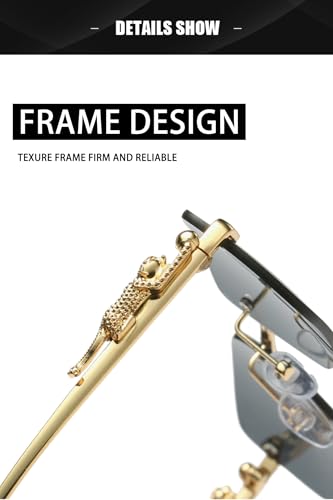 Rimless Rectangle Sunglasses for Men Women, 90s Narrow Small Frame Fashion Eyewear UV Protection3