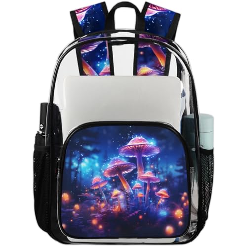 Watercolor Mushroom Clear Backpack Stadium Approved PVC Backpacks for Adults Heavy Duty Clear Bag for Work Security Travel College