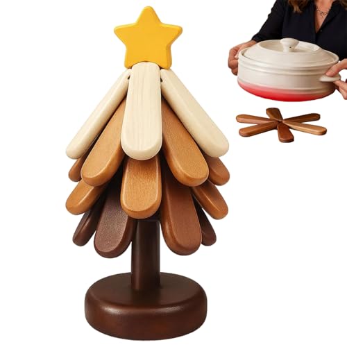 Salvamanteles De Madera En Forma De Arbol | 4 Piezas De Manteles Plegables Y Antideslizantes - Salvamanteles con Soporte | para Cocina Exterior Fiestas Cocina Diaria Y