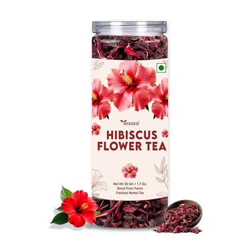 Image of Teaaza Organic Hibiscus Flower Tea For Stress, High Blood Pressure Control And Hair Growth - Caffeine Free Tea | 50 Grams (Pack of 1)
