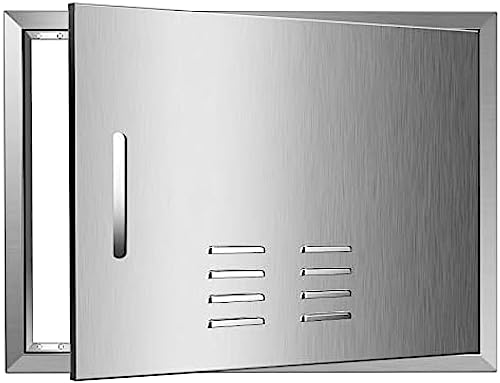 BBQ Access Door, Inch Grill Double Door, Brushed Stainless Steel Outdoor Kitchen Doors for BBQ Island Grilling Station,23''Wx 17''H Vents