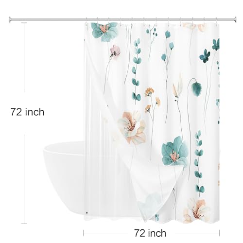 Gibelle 3 in 1 Shower Curtain Set, Teal Watercolor Floral Bath Curtain and PEVA Liner Set with 12 Double Sided Steel Hooks, Waterproof Fabric Bathroom Curtain 72x72 by Gibelle - Used condition - Image 6
