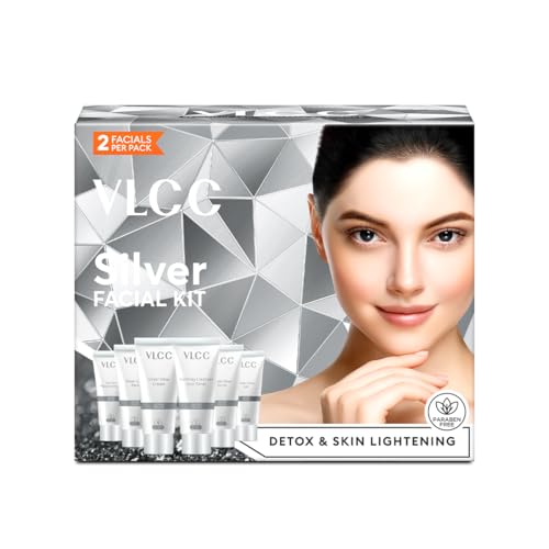 VLCC Silver Facial Kit – 60 g | Skin Purifying and Detoxing Facial. Excess Oil control. Helps balance pH & bright complexion. Silver Powder, Winter Cherry, Licorice Extract, Orange & Lemon Extract.